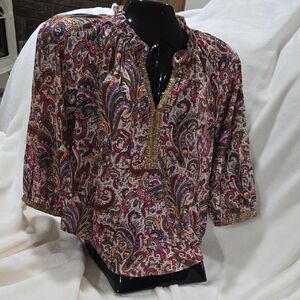 Democracy Multicolor Paisley Blouse with Gold Trim